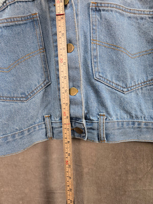 R AREGAL Women's Light Wash Distressed Cropped Denim Jacket Size L 5