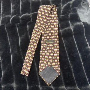 Domani Tie Mens Burgundy Gold Geometric Checkered Silk Necktie Pre-Owned Good 5