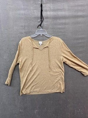 Isaac Mizrahi for Target Shirt Womens XL Gold Metallic V Neck Knit 3/4 Sleeve