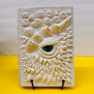 3D Dragon Eye Journal White Gold Fantasy Grimoire Hardcover Notebook Sketchbook 2