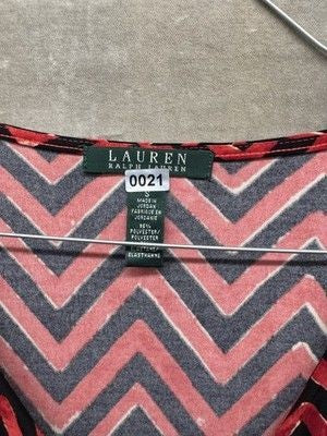Lauren Ralph Lauren Dress Womens Small Chevron Sleeveless Ruched Knee Length 3