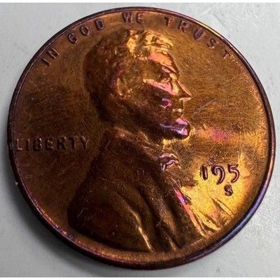 1950s Lincoln Wheat Cent Penny Grease Error 4th Digit Date Used Coin