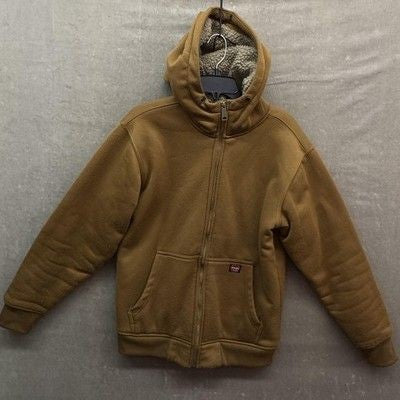 Wrangler Workwear Jacket Mens Small Brown Sherpa Lined Full Zip Hoodie Fleece