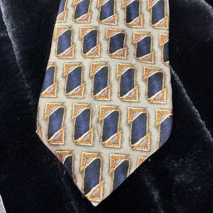 Oscar de la Renta Tie Classic Geometric Pattern Blue Gold Silk Pre-Owned Good Co 2