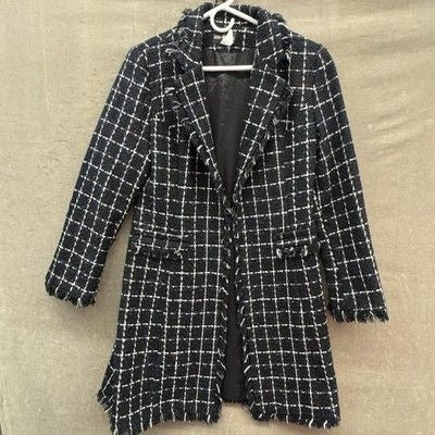Connie's Moon Light Coat Womens Medium Black White Tweed Fringe Made USA CT1023