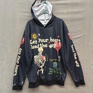 Let Your Heart Lead The Way Hoodie Mens Large Black Skeleton Graphic Pre-Owned 2