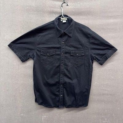 Mens Large Black Button Up Western Stretch Short Sleeve Shirt Pre-Owned Good
