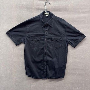 Mens Large Black Button Up Western Stretch Short Sleeve Shirt Pre-Owned Good 1