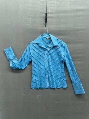 Eva Varro Shirt Womens Small Sheer Textured Button Up Long Sleeve Blouse Top 5
