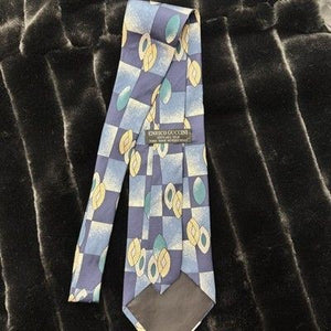 Enrico Guccini Tie Mens Blue Yellow Silk Geometric Leaf Print Paris Rome 4" Wide 2
