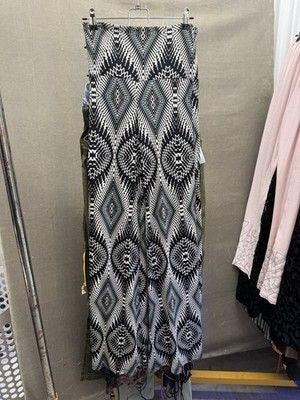Boho Wide Leg Pants Womens Medium Geometric Aztec Print High Rise Flare Flowy 3