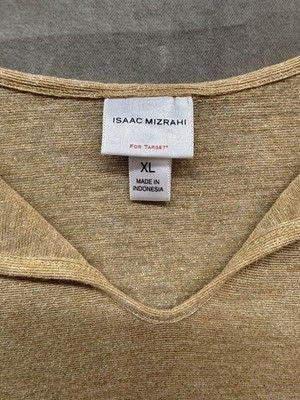 Isaac Mizrahi for Target Shirt Womens XL Gold Metallic V Neck Knit 3/4 Sleeve 5