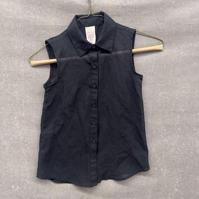 Faded Glory Shirt Girls Small 6-6X Black Sleeveless Button Down School Top