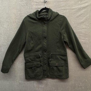Miss ILI Womens Jacket Large Green Hooded Fleece Drawstring Waist Cargo Pockets 2