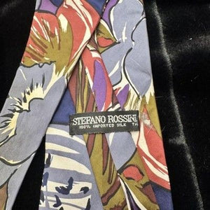 Stefano Rossini Tie Mens One Size Multicolor Floral Pattern 100% Silk Handmade 4