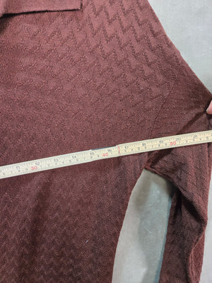 Northern Isles Men's Brown Herringbone Knit Long Sleeve Polo Shirt Size L 4