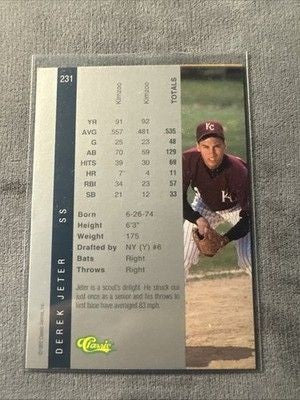 1992 Classic Four Sport Derek Jeter #231 Draft Pick Yankees (RC) 2