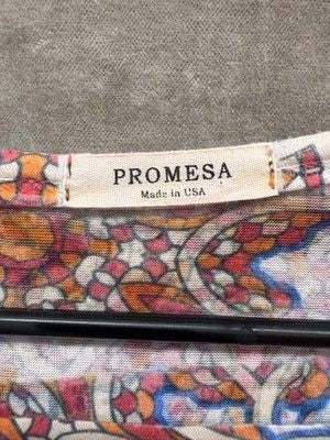 Promesa Shirt Womens Large Multicolor Boho Mandala Print Short Sleeve Made USA 3