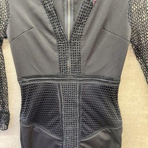 XTAREN Dress Womens Medium Black Mesh Long Sleeve Bodycon Deep V Party Sexy 5