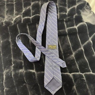 Thai Silk Tie Mens Blue Striped Woven Necktie 54in Pre-Owned Good Condition