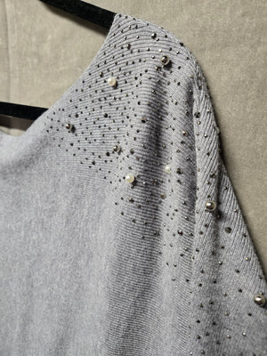 Lush Vila Milano Women's Gray Beaded Dolman Sleeve Pullover Sweater Size L NWT 3