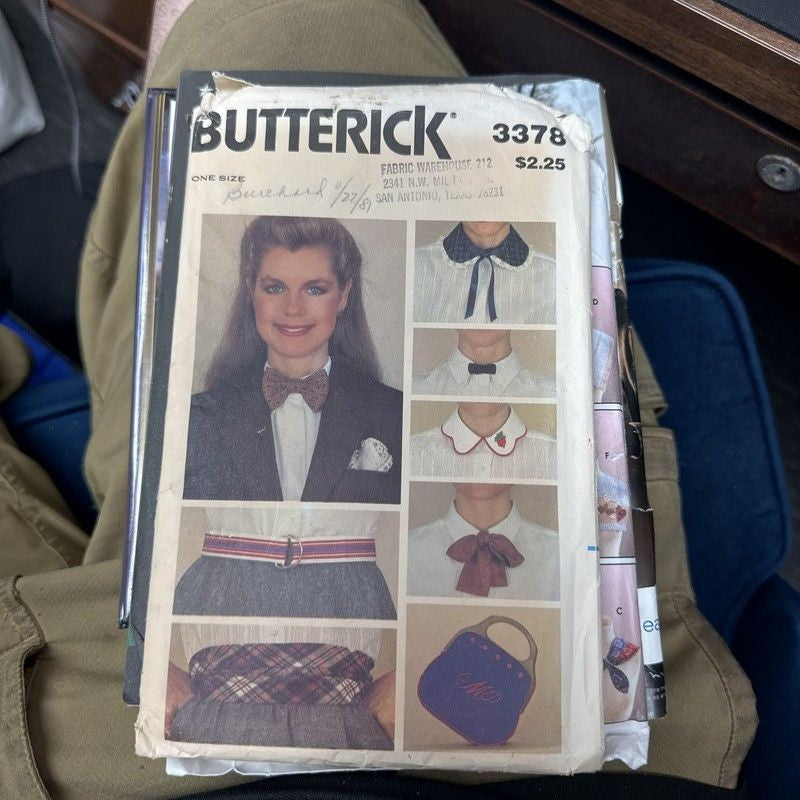 Butterick Sewing Pattern Misses Bow Ties Belts Handkerchiefs Collars Used