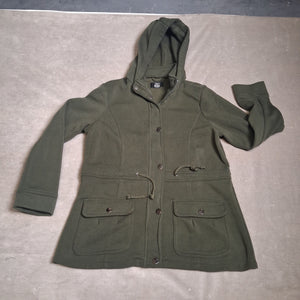 MISS LILI Women Jacket Olive Green Mid-Length Hooded Drawstring Size L Used 1