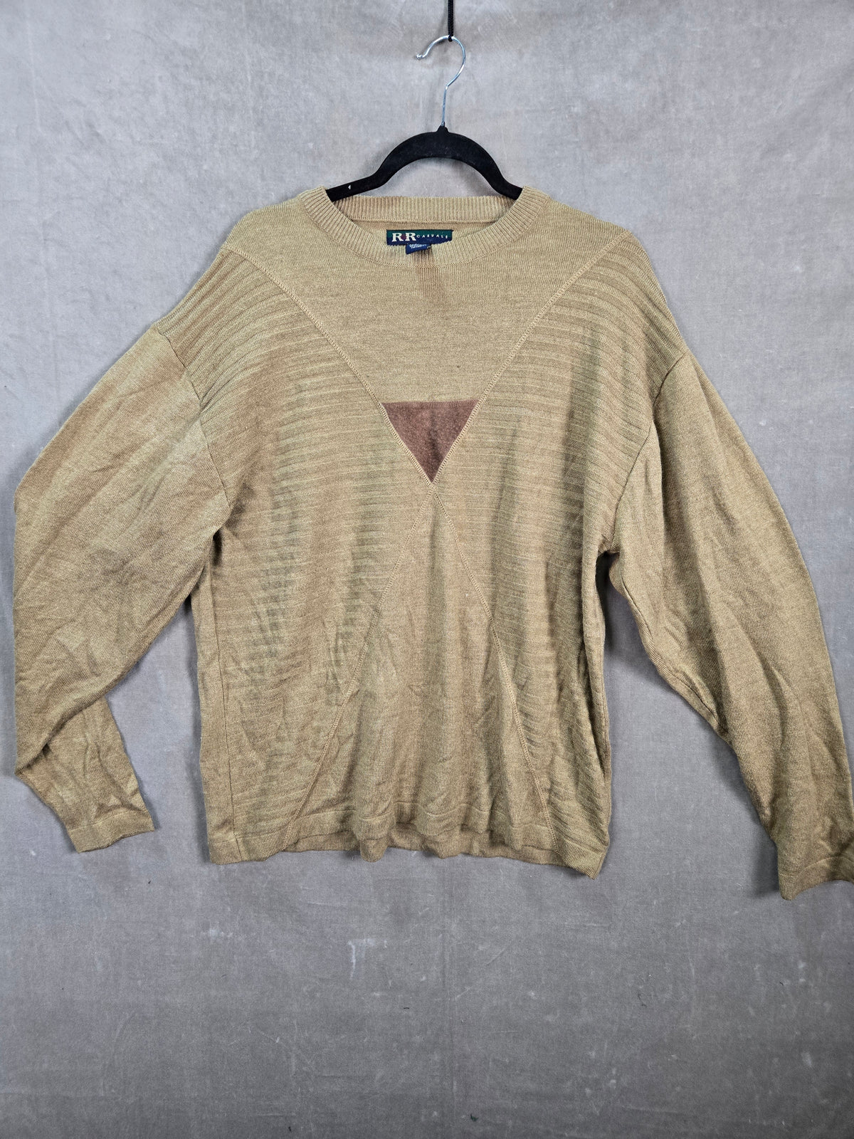 R&R Casuals Men's Tan Textured Knit Pullover Sweater Size L Acrylic