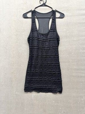Black Lace Tank Top Womens Small Fitted Sleeveless Ruffle Textured Party Sexy 2
