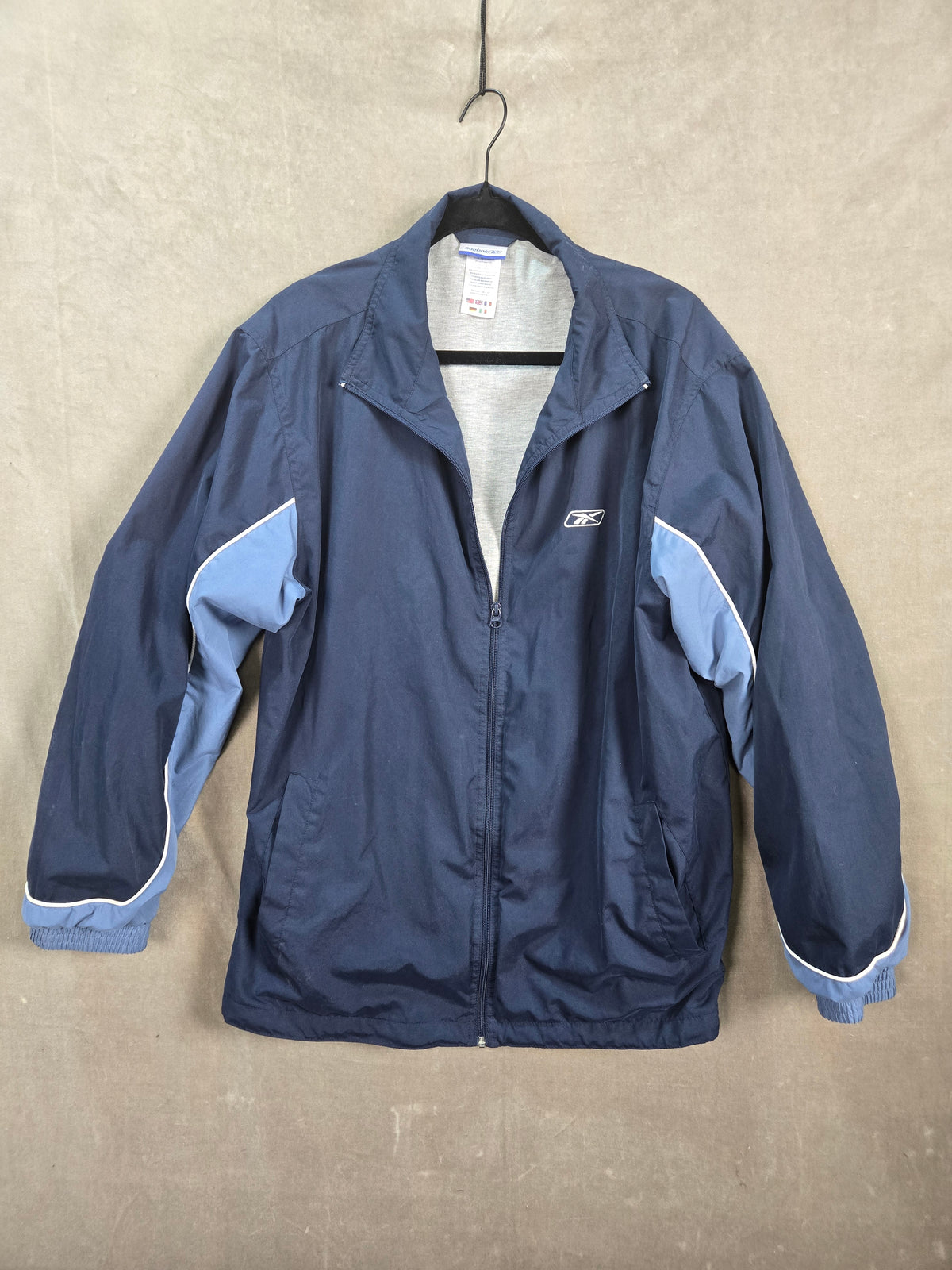 Reebok Men's Navy Blue Colorblock Zip Windbreaker Jacket Size XL