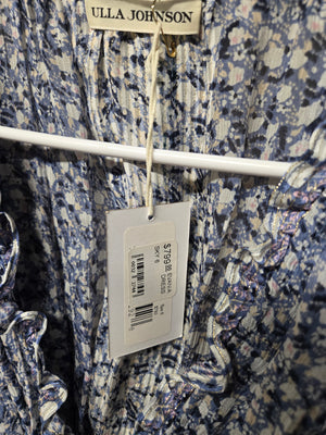 Ulla Johnson Blue Floral Puff Sleeve Smocked Waist Midi Dress Ruffle Size 6 NWT 5