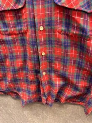 Vintage Montgomery Ward Shirt Mens Large Red Plaid Flannel Button Front 70s 5