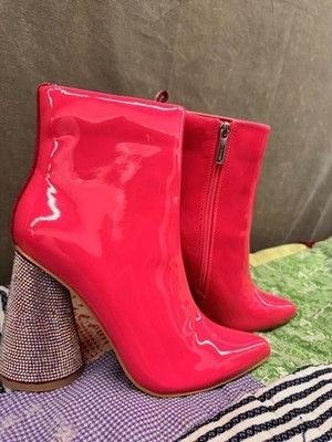 Cape Robbin Boots Womens Size 6 Pink Patent Biba Rhinestone Heel Ankle Shoes 4