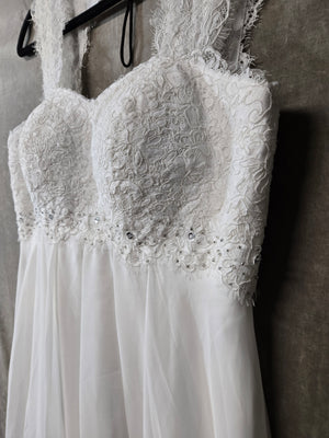 AbaoWedding Ivory Chiffon Wedding Dress Beaded Lace Bodice Lace-Up Back US 6 3