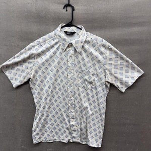 Vintage JCPenney Shirt Mens Large White Blue Orange Short Sleeve Tapered 70s 80s 1