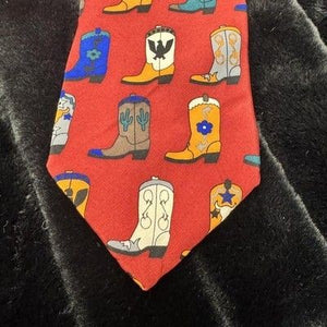 Vicky Davis Tie Mens Cowboy Boots Red Silk Novelty Western Hop Along Vicky Print 3