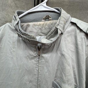 Windbreaker Jacket Mens Large Gray Bomber Full Zip Epaulets Ribbed Hem Pockets 4