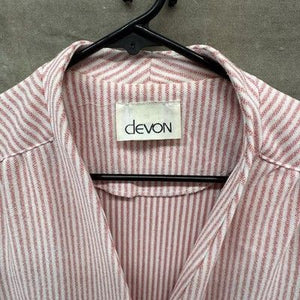 Devon Blazer Womens 16 Red White Striped 3/4 Sleeve Open Front Single Button 3