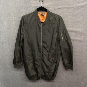 Sans Souci Jacket Womens Medium Olive Bomber MA-1 Nylon Orange Lining Pockets 2