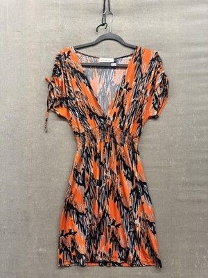 Veronica M Dress Womens Small Abstract Print Stretch Short Sleeve Boho Casual 3