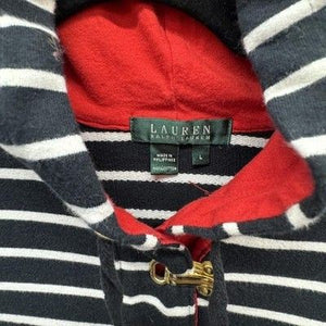 Lauren Ralph Lauren Hoodie Womens Large Black White Striped Toggle Red Lined Pre 4
