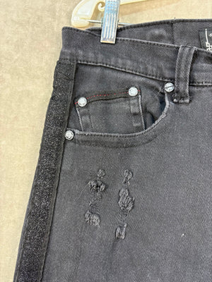 Heritage America Jeans Black Distressed Skinny Side Stripe W34 L33 Good 4