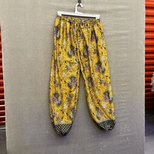 Floral Harem Pants Womens Small Yellow Black Batik Drawstring Elastic Waist Boho 3