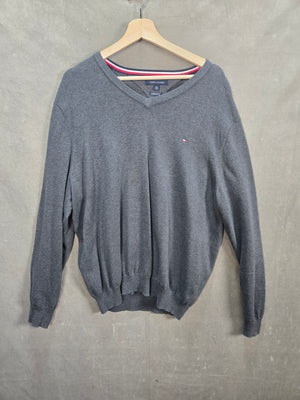 Tommy Hilfiger Men's Gray V-Neck Logo Premium Cotton Sweater Size XL 1