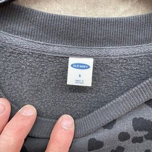 Old Navy Sweatshirt Womens Small Gray Leopard Print Crewneck Pullover Fleece Pre 5