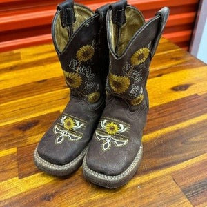 Herencia Brown Leather Kids Western Cowboy Boots US Size 15.5 Sunflower 2