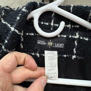 Connie's Moon Light Coat Womens Medium Black White Tweed Fringe Made USA CT1023 5