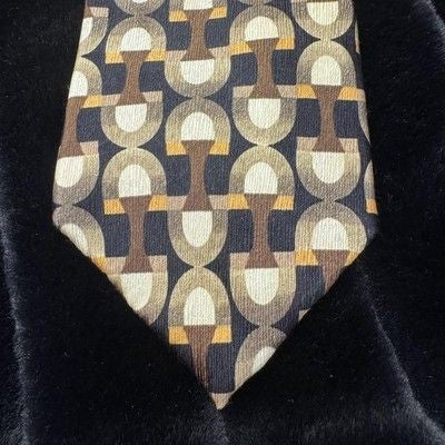Cravattificio Di Siena Tie Brown Gold Silk Geometric Pre-Owned 4 Inch Wide