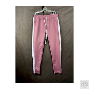 Bleeker & Mercer Pink Track Pants with White Side Stripes and Drawstring Waist 1