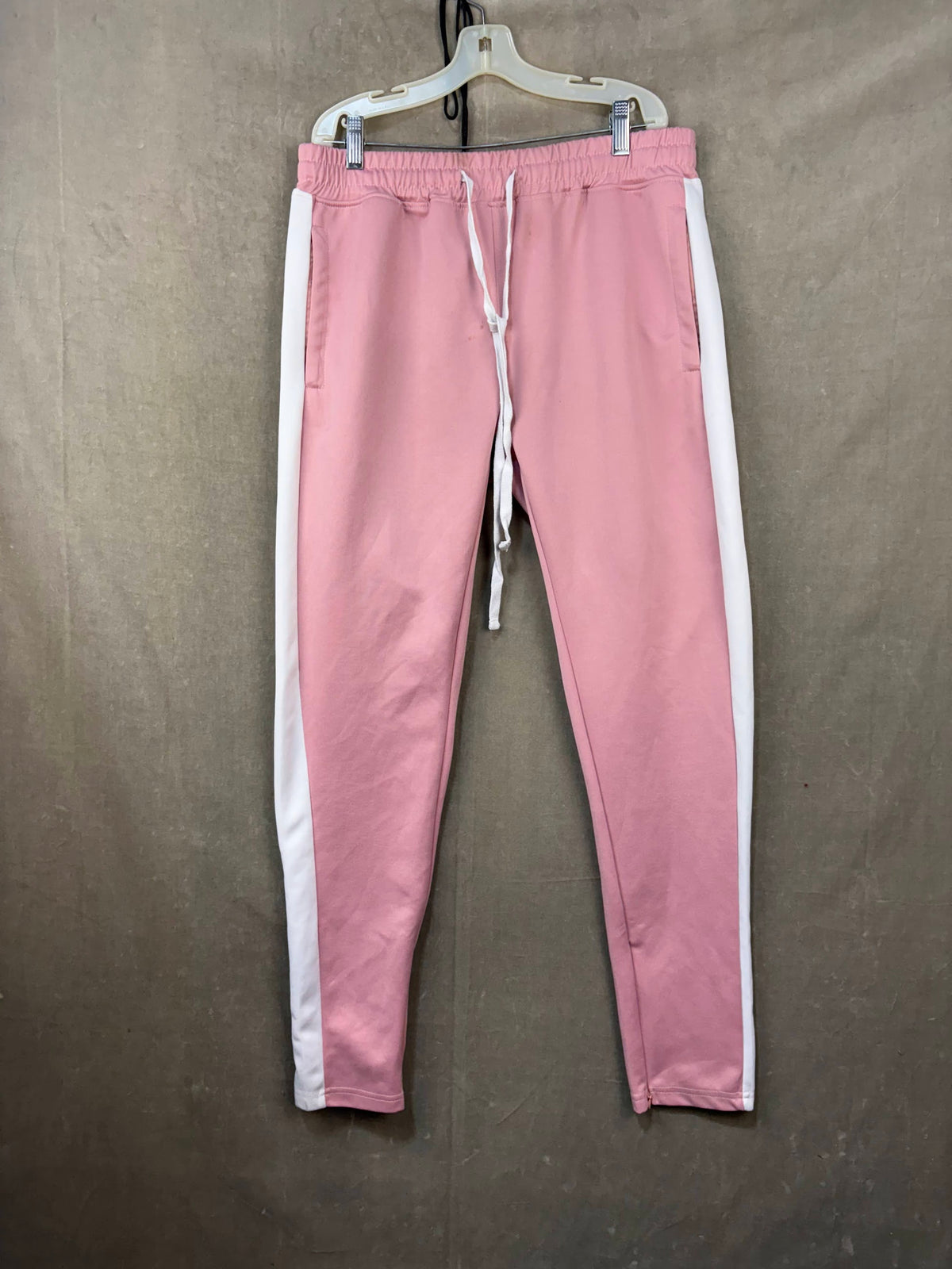 BLEECKER & MERCER Pink Track Pants White Side Stripes Drawstring Waist M Good
